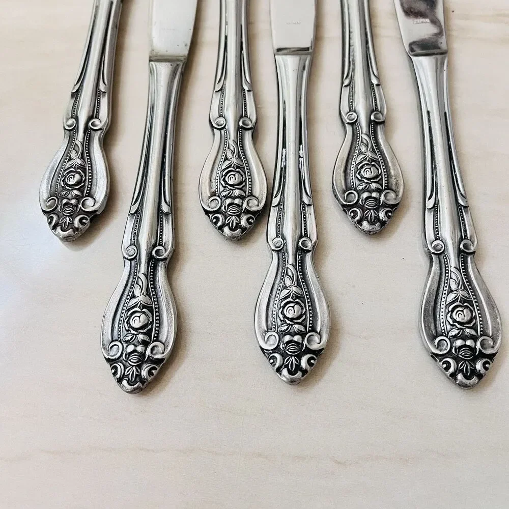 6pc Mona Lisa Lifetime Guaranteed Stainless Dinner Knife 8 3/8” Roses Japan